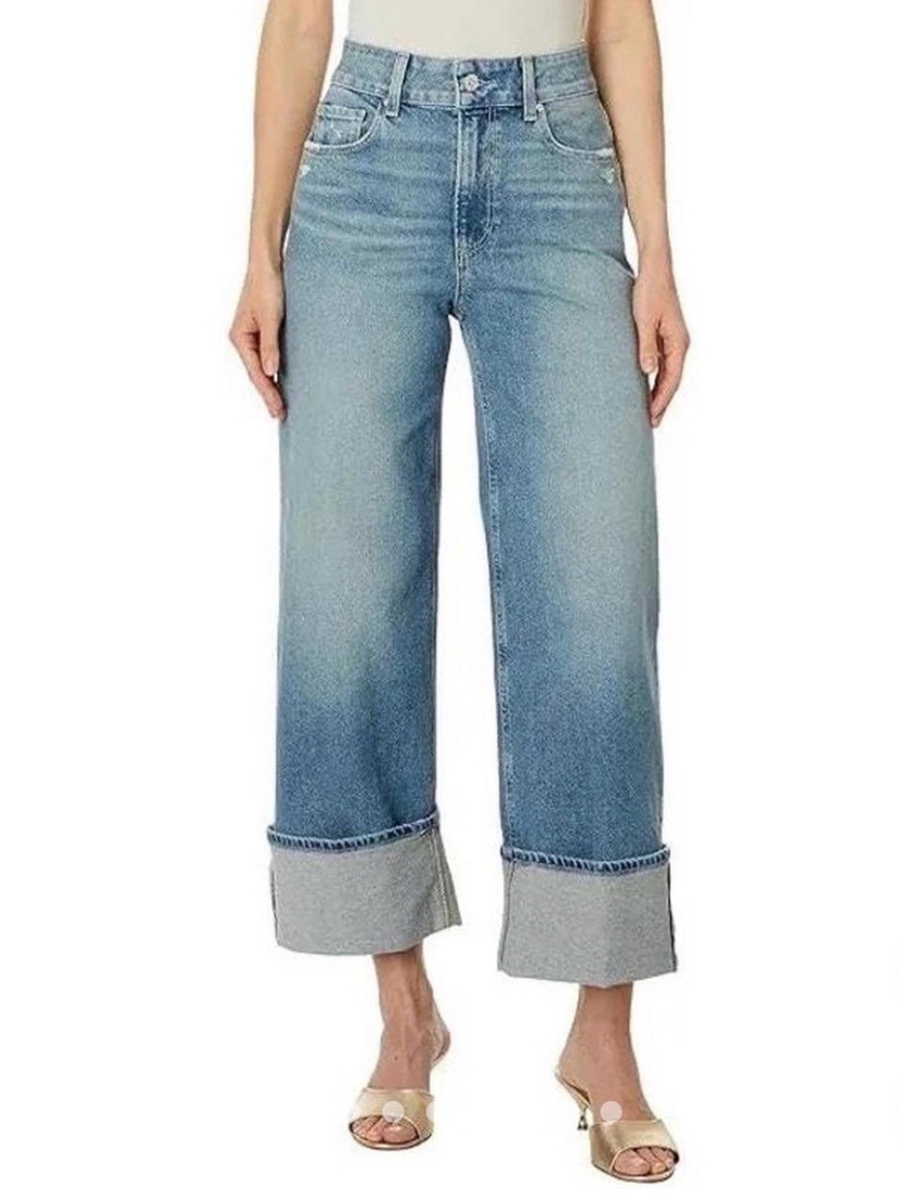 PAIGE Light Blue Wide-Leg Cropped Jeans with Cuffed Hem